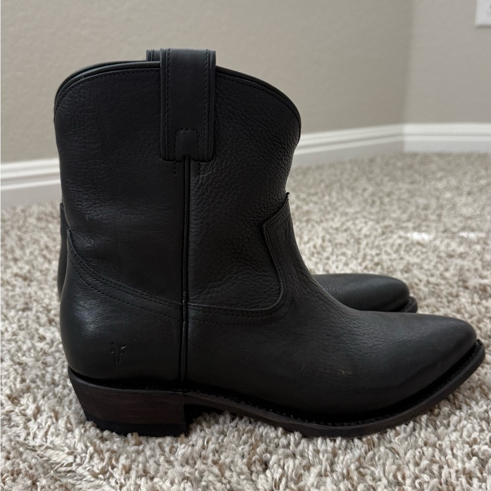 Frye Billy Short Black Leather Boots Women - Picture 5 of 9